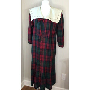 Vintage Green & Red Plaid Drop Waist Cottage Core Dress MoonGlow Size M